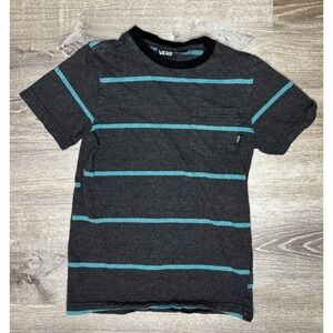 Vans Youth Boys Striped T-Shirt‎ Top Short Sleeve Pocket Gray Blue Medium